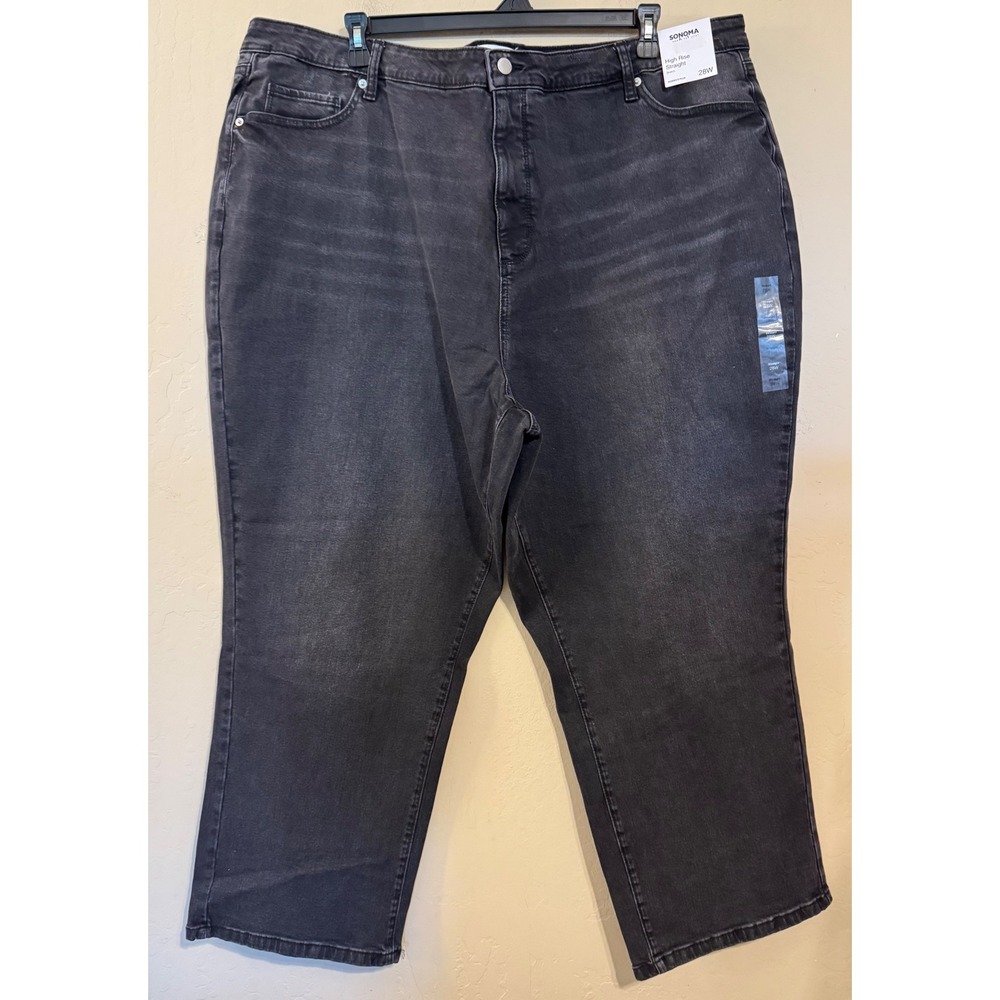 Sonoma Jeans Women 28W Black High Rise Straight Stretch Denim Pants‎ NEW